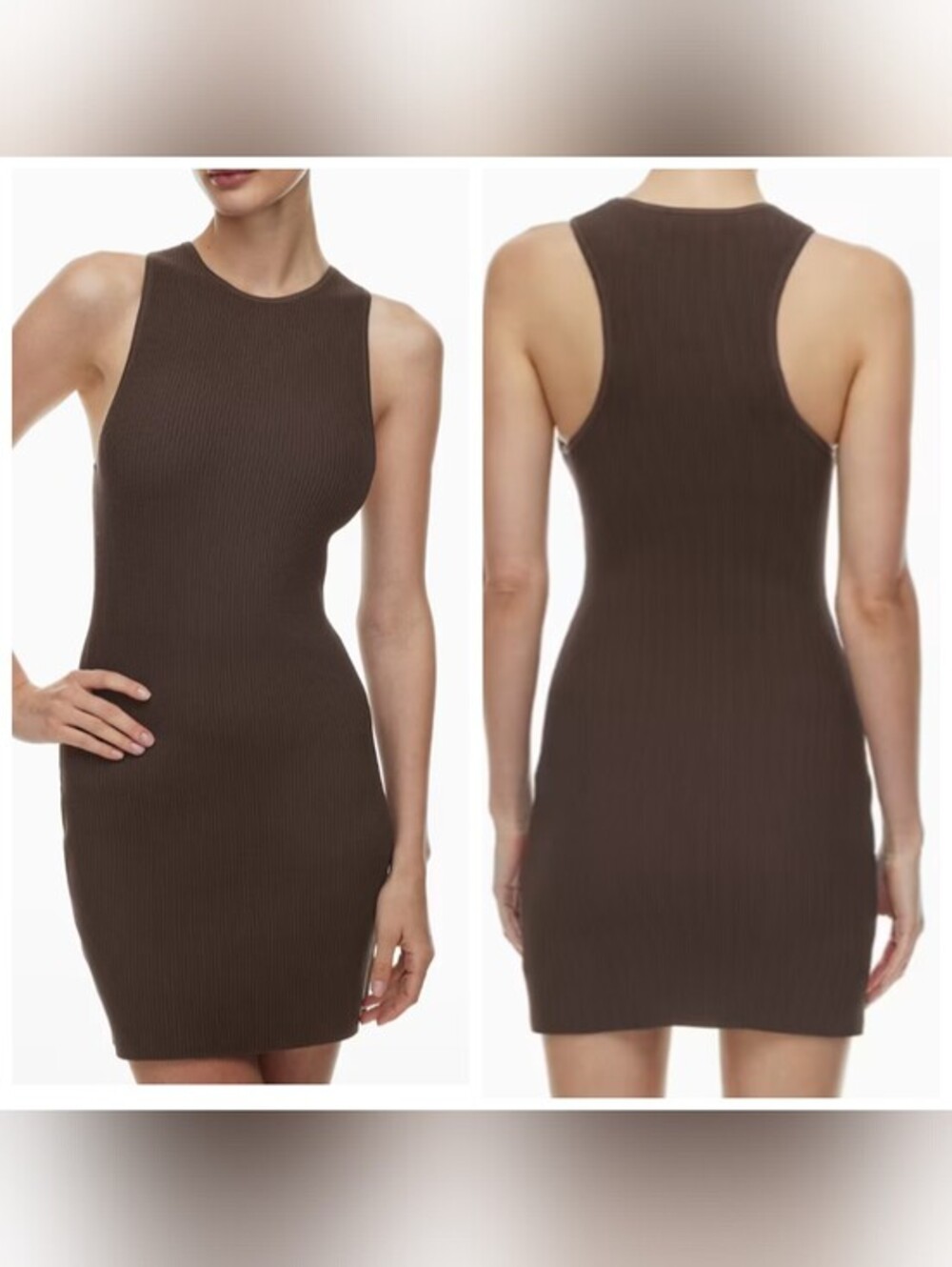 NWOT Aritzia Babaton Sculpt Knit Mini Dress Brown Minimalist Quiet Luxury S